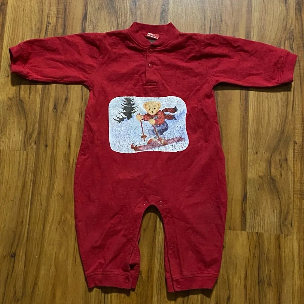 Blue Jean Teddy One Piece Long Sleeve With Snap Closure Size 12 months